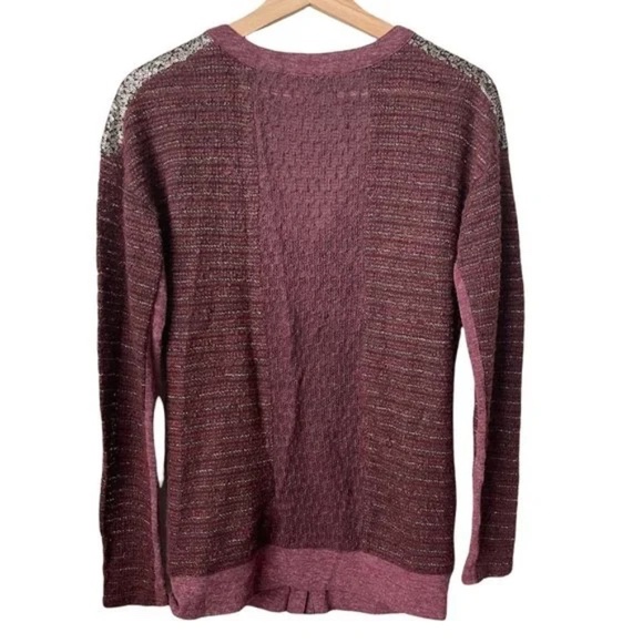 Miss Me Light Weight Button Up Cardigan Boucle Sequin Maroon SMALL - Picture 2 of 8